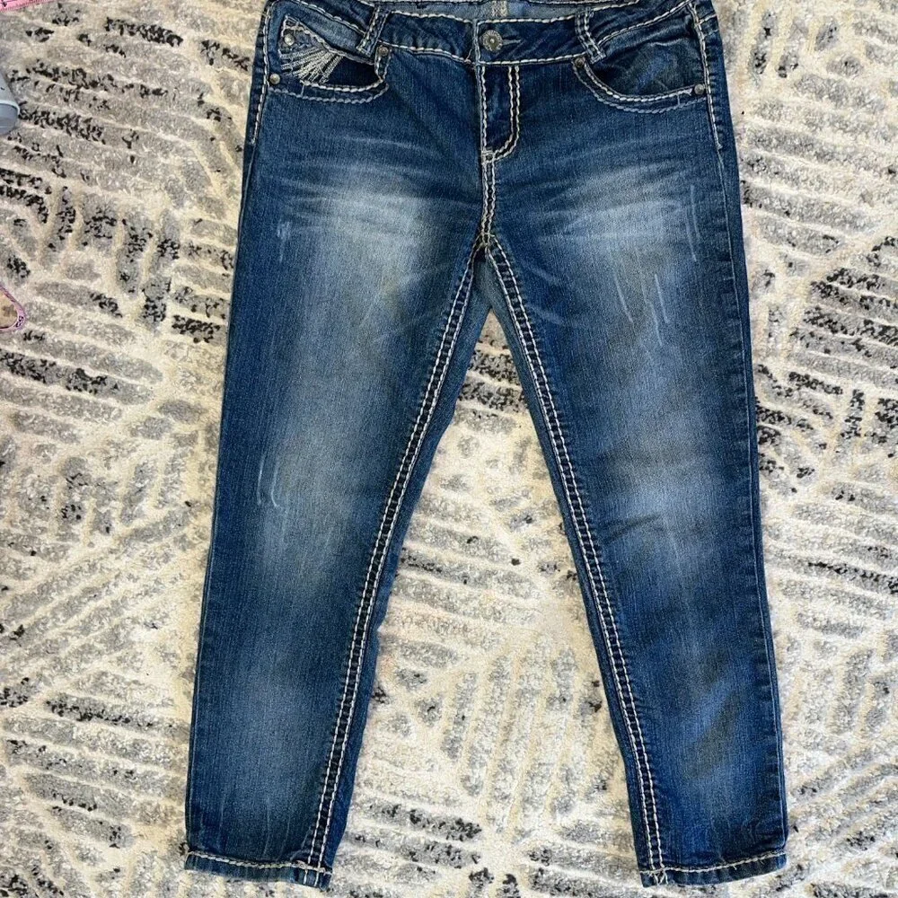 Almost Famous Women's Size 9 Skinny Jeans White Thread Low Rise Vintage 2000s - Picture 4 of 16